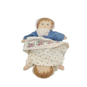 Vintage Handmade Topsy Turvy Rag Doll‎ Two-sided Awake Asleep Blue White 11 In